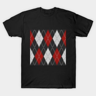 Knitted argyle in Red & White on Black T-Shirt